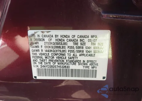 2007 Acura Mdx from USA, damaged, VIN 2HNYD28257H532630